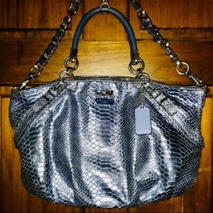 Coach K1093-16346 blue metallic python leather shoulder bag
